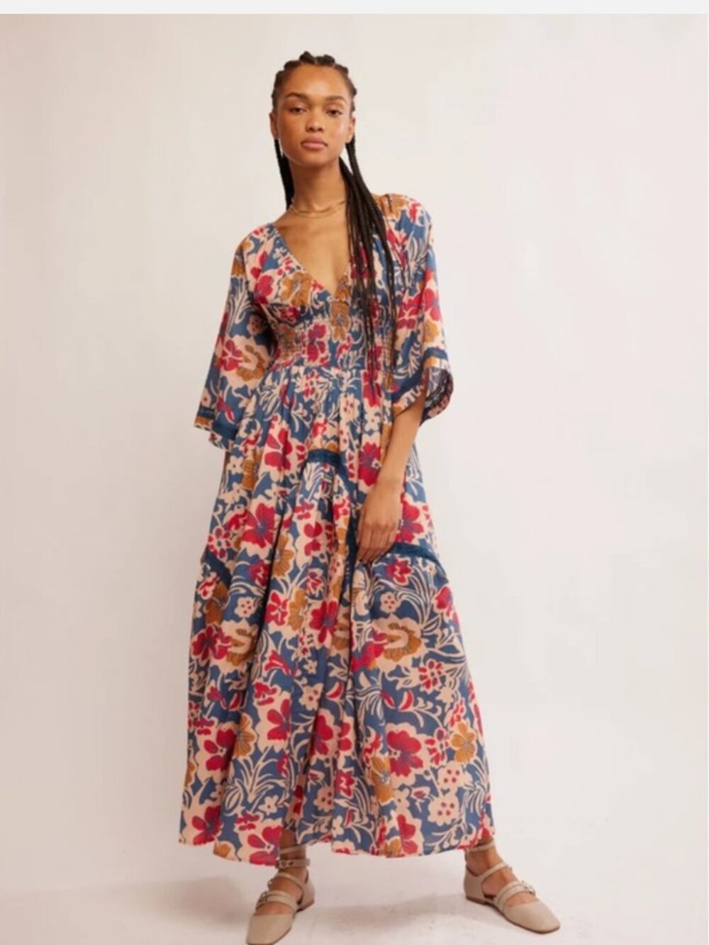 Free people Dixie printed maxi dress in vintage indigo (size S)